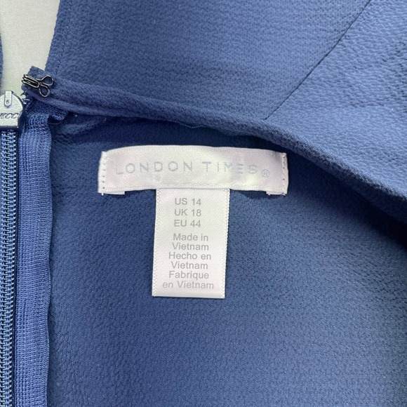 London Times Midi‎ Dress Cape Overlay Keyhole Neckline Party 14 Boho Cottagecore - Picture 6 of 8